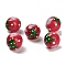 Christmas Theme Handmade Lampwork Beads, with Enamel, Round with Christmas Tree, Red, 12.5~13x11mm, Hole: 1.6mm