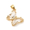 Glass Pendants, with Brass Clear Micro Pave Cubic Zirconia, Butterfly, Golden, Clear, 24x21x4mm, Hole: 5.5x3.5mm