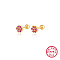Real 18K Gold Plated 925 Sterling Silver Flower Stud Earrings, with Cubic Zirconia, Deep Pink, 5mm