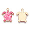 Printed Alloy Pendants, Light Gold, Tortoise Charm, Cerise, 21.5x18x1.5mm, Hole: 1.8mm