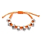 Halloween Theme Adjustable Nylon Cord Braided Beads Bracelets, Alloy Skull Charm Bracelets for Men Women, Orange, Inner Diameter: 2~3-1/8 inch(5~7.8cm)