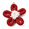 Polyester Pendants, Flower, with Platinum Jump Ring, FireBrick, 56x59x10mm, Hole: 5mm