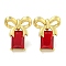 Rack Plating Bowknot Brass Micro Pave Cubic Zirconia Stud Earrings, Cadmium Free & Lead Free, Real 18K Gold Plated, with Glass, Red, 25.5x21mm