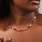 Elegant Brass & Synthetic Stone Chip Handmade Link Chain Necklaces for Women, Daily Party Vacation Jewelry, Golden, Colorful, 17.72 inch(45cm)