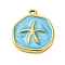 304 Stainless Steel Pendants, with Enamel, Ion Plating(IP), Real 18K Gold Plated, Flat Round, Starfish, 16.5x14.5x3mm, Hole: 1.2mm