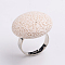Adjustable Flat Round Lava Rock Gemstone Finger Rings, with Platinum Tone Brass Findings, Floral White, 16mm