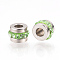 201 Stainless Steel Polymer Clay Rhinestone Inlaid Beads, Column, Stainless Steel Color, Peridot, 7x5mm, Hole: 3mm