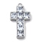 304 Stainless Steel Micro Pave Cubic Zirconia Pendants, Cross, Ion Plating(IP), Stainless Steel Color, 31x17x4.5mm, Hole: 2mm