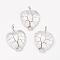 Natural Quartz Crystal Pendants, Rock Crystal Pendants, with Brass Findings, Heart, Platinum, 39~42x30~31x10~11mm, Hole: 5mm