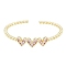 Cubic Zirconia Triple Heart Open Cuff Bangle, Real 18K Gold Plated Brass Jewelry for Women, Pearl Pink, Inner Diameter: 1-7/8x2-1/8 inch(4.9x5.5cm)