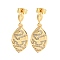 Leaf Brass Pave Clear Cubic Zirconia Dangle Stud Earrings, Real 16K Gold Plated, 31x11.5mm