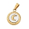Plastic Pendants, with Ion Plating(IP) 304 Stainless Steel Findings, Flat Round with Moon, Real 18K Gold Plated, 17.5x14x2mm, Hole: 5.5x3mm