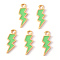 Alloy Enamel Pendants, Lightning Bolt, Light Gold, Lime, 20x7x1.5mm, Hole: 2mm