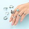 9Pcs 9 Style Adjustable Alloy Finger Rings, Bowknot & Heart & Flat Round & Starfish & Fishtail & Flower & Wings & Butterfly & Wide Band Rings, Antique Silver, US Size 5(16mm)~US Size 7(17mm), 1pc/style