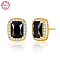 Cubic Zirconia Rectangle Stud Earrings, Real 18K Gold Plated 925 Sterling Silver Earrings, Black, 11x9mm