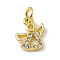 Brass Micro Pave Cubic Zirconia Charms, Cadmium Free & Lead Free, with Jump Rings, Angel Charms, Real 18K Gold Plated, 10x8x2mm, Hole: 2.7mm