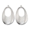 Brass Pendants, Cadmium Free & Nickel Free & Lead Free, Teardrop, Real Platinum Plated, 38.5x22x1.5mm, Hole: 1.2mm