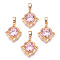 Brass Micro Pave Pink Cubic Zirconia Pendants, Cadmium Free & Nickel Free & Lead Free, Flower Charm, Real 18K Gold Plated, 21.5x17x5.5mm, Hole: 4.5x3.5mm