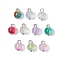 Frosted Baking Painted Glass Charms, Round Charm, with Brass Ball Head Pins Loops, Platinum, 12.5x8mm, Hole: 2.5mm
