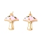Autumn Theme Rack Plating Brass Micro Pave Colorful Cubic Zirconia Pendants, with Enamel, Cadmium Free & Nickel Free & Lead Free, Real 18K Gold Plated, Mushroom, Pink, 16.5x14x3.5mm, Hole: 2.8mm