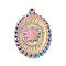 Ion Plating(IP) 304 Stainless Steel Pendants,  Oval with Flower, Rainbow Color, 19.5x13.5x2mm, Hole: 0.8mm