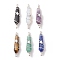 Mixed Gemstone Pointed Connector Charms, Copper Wire Star Faceted Bullet Links, Silver Color Plated, 43x10.5~11x10.5mm, Hole: 3mm