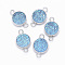 Druzy Resin Links connectors, Flat Round, Platinum, Light Blue, 9x14x3mm, Hole: 1.5mm