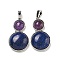 Dyed Natural Lapis Lazuli & Natural Amethyst Pendants, Gourd Charms, with Rack Plating Platinum Tone Brass Findings, Cadmium Free & Lead Free, 35x19.5x7.5mm, Hole: 8x5mm