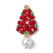 Seed Beads Beaded Charms, with Glass Pearl, Tree Pendants, FireBrick, 40x19.5x4.5mm, Hole: 2mm