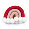 Polycotton(Polyester Cotton) Woven Rainbow Wall Hanging, Macrame Woven Rainbow with Pompom, Red, 35~37x48~52x16~17.5mm