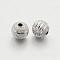 Textured Round Brass Beads, Silver Color Plated, 6mm, Hole: 1.2mm