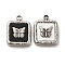 304 Stainless Steel Pendants, with Shell & Acrylic, Square with Butterfly, Stainless Steel Color, 16x12x3mm, Hole: 1.8mm