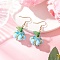 304 Stainless Steel Pumpkin Dangle Earrings, with Acrylic & Glass Seed & Glass Beads, Golden, Medium Turquoise, 44x20mm