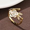 Flower Brass Micro Pave Cubic Zirconia Cuff Rings, with Enamel for Women, Cadmium Free & Lead Free, Rack Plating, Real 18K Gold Plated, Clear, 11mm, Inner Diameter: 18mm