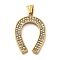 304 Stainless Steel Rhinestone Pendants, Ion Plating(IP), Horseshoe, Golden, 41.5x29.5x4mm, Hole: 8.5x4.5mm