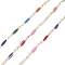 Handmade Brass Rectangle Link Chains, with Colorful Enamel, Soldered, with Spool, Golden, 14x2x1.5mm, about 16.40 Feet(5m)/Roll