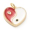 Brass Micro Pave Cubic Zirconia Pendants, with Enamel, Long-Lasting Plated, Real 18K Gold Plated, Heart with Yin Yang, Red, 15x15x2.5mm, Hole: 3mm