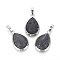 Natural Lava Rock Pendants, with Brass Findings, teardrop, Platinum, 26x16~17x8~10mm, Hole: 8x5mm