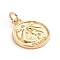 Brass Micro Pave Cubic Zirconia Pendants, with Jump Ring, Flat Round with Twelve Constellations, Clear, Golden, Gemini, 18x14.5x1.5mm, Hole: 3mm