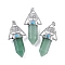 Natural Green Aventurine Faceted Pointed Bullet Big Pendants, Rack Plating Brass Tree of Life Triangle Charms, Platinum, Lead Free & Cadmium Free, 56~57x26.5~27x16.5~17mm, Hole: 6x4mm