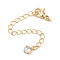 Brass with Cubic Zirconia Chain Extender, End Chains, Cadmium Free & Nickel Free & Lead Free, Round, Real 18K Gold Plated, 70mm