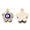 Alloy Enamel Pendants, with Crystal Rhinestone, Light Gold, Cadmium Free & Lead Free, Flower with Evil Eye, Dark Blue, 18x15x3mm, Hole: 1.8mm