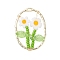 Glass Seed Beaded & Handmade Millefiori Glass Pendants, Oval with Flower, with Alloy, White, 30x21.5x3mm, Hole: 1mm