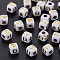 Opaque White Acrylic Beads, Metal Enlaced, Cube with Letters, Letter.D, 4.5mm, Hole: 2mm, about 5000pcs/500g