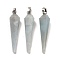 Natural Aquamarine Pointed Pendants, Faceted Cone Charms with Platinum Plated Barss Snap on Bails, 35~35.5x8~8.5mm, Hole: 6.5x4mm