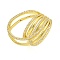 Brass Micro Pave Clear Cubic Zirconia Cuff Finger Rings, Multi Layer Rings for Women, Real 18K Gold Plated, Inner Diameter: 17mm