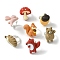 7Pcs 7 Style Cartoon Forest Thme Resin Finger Rings Set, Silver Brass Adjustable Rings, Mixed Shapes, Inner Diameter: 14.5mm, 1Pc/style