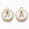 Brass Micro Pave Cubic Zirconia Pendants, with Shell, Flat Round with Letter, Nickel Free, Clear, Creamy White, Real 18K Gold Plated, Letter.A, 17x14x4mm, Hole: 1.8mm