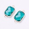 Glass Links connectors, with Brass Findings, Faceted, Octagon, Light Gold, Dark Cyan, 25.5x13.8x6.7mm, Hole: 2.4mm