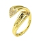 Brass Micro Pave Cubic Zirconia Open Cuff Ring, Cadmium Free & Lead Free, Heart, Real 16K Gold Plated, US Size 9(18.9mm)